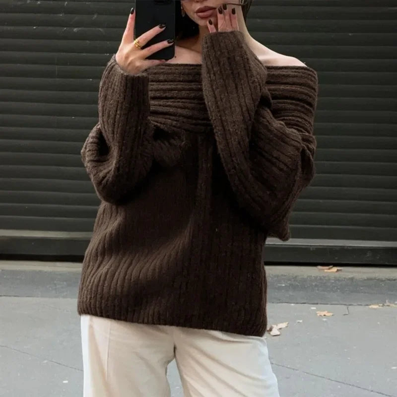 Oversized Bias-Neck Sweater